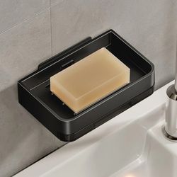 Aluminum Alloy Soap Holder - No Drilling - Bathroom Soap Dish with Drain - Wall-Mounted Soap Dish Organizer - Bathroom A