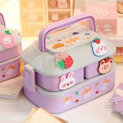 Kawaii Portable Lunch Box for Girls - School Kids Plastic Picnic Bento Box - Microwave Food Box with Compartments - Stor