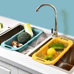 Kitchen Organizer Soap Sponge Holder - Adjustable Vegetable Drain Basket Sink Rack - Telescopic Drain Rack - Kitchen Org