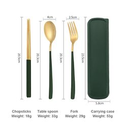 3Pcs Stainless Steel Portable Cutlery Set - Spoon Fork Chopsticks - Student Travel Korean Style Portable Cutlery Set - K