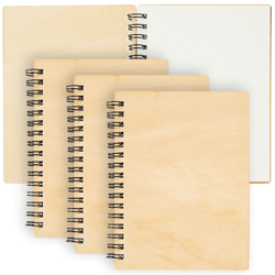 Pack Wooden Cover Notebook, Spiral Bound Unruled Plain DIY Craft Journal for Students