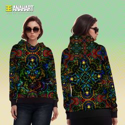 Fluorescent hoodie Dark Forest by Anahart Blacklight Fullprint Uvactive Neon