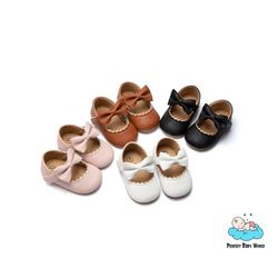 Elegant Bowknot Mary Jane Baby Girl Shoes: PU Leather, Soft Rubber Sole, Perfect