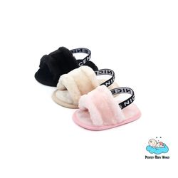 fashionable flock fur soft slide slip-on flat sandals: casual slippers for baby