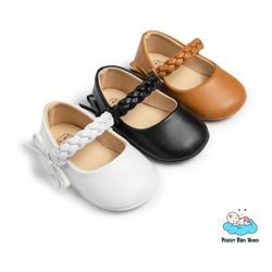 outdoor princess bowknot wedding rubber soft sole pu leather baby girl shoes