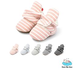 cotton fabric striped print socks soft sole prewalker boy girl baby booties