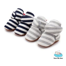 Organic Cotton Fleece Thick Stripe Warm Lining Baby Booties Sock Cotton