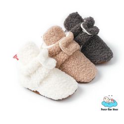 infant crib booties winter warm faux suede leather cotton soft sole baby socks