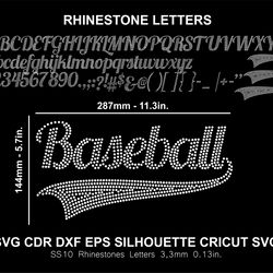 rhinestone font letters alphabet baseball silhouette cricut svg template download cutting digital file ss10