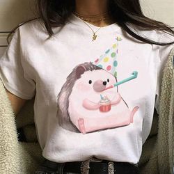 Women Hedgehog Cute Cartoon Funny Painting T-shirt 2024