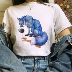 the fox cartoon print t-shirt women harajuku 2024