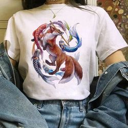 the fox cartoon print t-shirt women harajuku 2k24