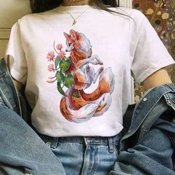 the fox cartoon print t-shirt for women harajuku 2024