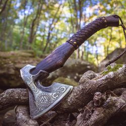 Custom Gift Hand Forged Carbon Steel VIKING AXE with Ash Wood Shaft, Wedding Gift, Axe, Axes Best Birthday&Anniversary G