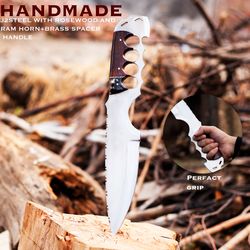 Handmade Bowie Knife, Bowie Knife For Outdoor Camping, Fully Steel Bowie Knife with Leather Sheath