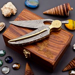 Handmade Damascus Pocket Folding Knife, Leaf knife, Custom Pocket Fold Knife, Groomsmen gifts, Anniversary ,Gift for Hus
