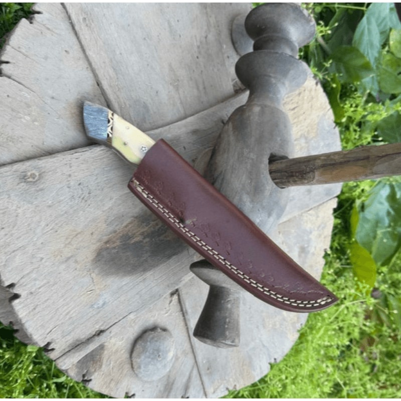 Custom Handmade Damascus Knife Skinner Knife Hunting Knife Tactical Knife Viking Knife Sheath Bone 2