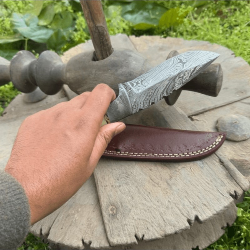 Custom Handmade Damascus Knife Skinner Knife Hunting Knife Tactical Knife Viking Knife Sheath Bone 3