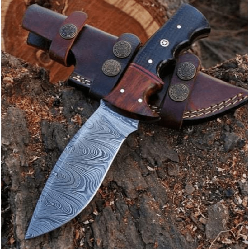 Damascus Steel Knife Hunting Knife With Sheath Fixed Blade Camping Knife Bowie Knife Handmade Knive 1