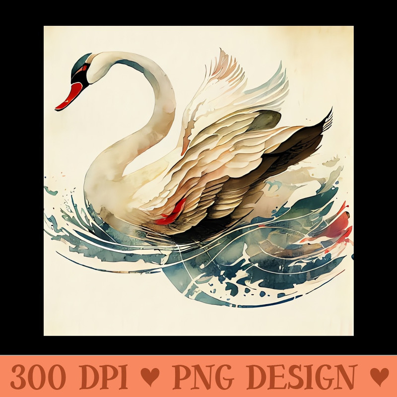 Vintage Japanese style Watercolor of a Swan 0616.jpg