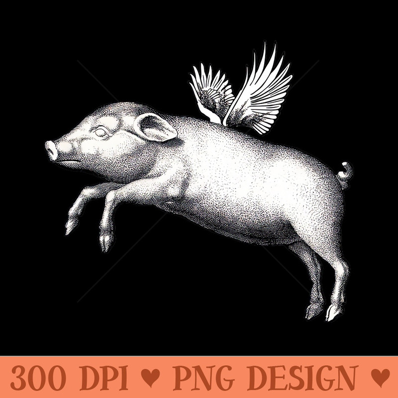 Flying Pig Funny Black And White Vintage Winged Animal 0111.jpg