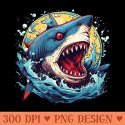 shark and jaws colored cartoon style, jinbei - high-quality png download - flexibility