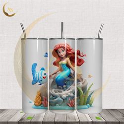 3d disney cartoon little mermaid ariel tumbler wrap png