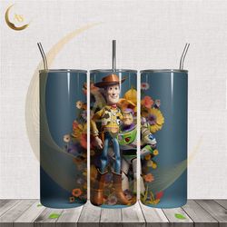 3d floral woody and buzz lightyear tumbler wrap png