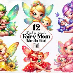 watercolor fairy mom and baby clipart