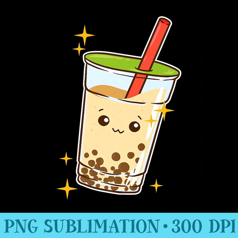 Cute Kawaii Bubble Tea Boba Lover Milk Tea Tapioca Premium - Shirt Artwork PNG - Instantly Transform Your Sublimation Projects
