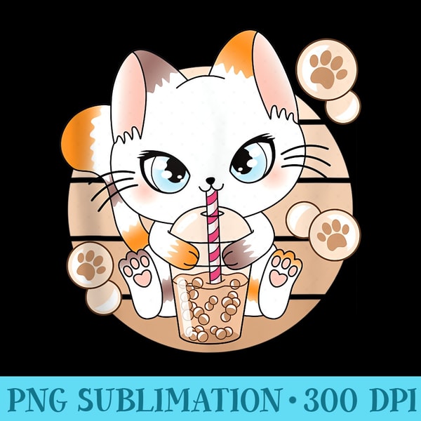 Cute Kawaii Anime Cat Boba Tea Bubble Tea Otaku Japanese - PNG Graphics Download - Perfect for Creative Projects