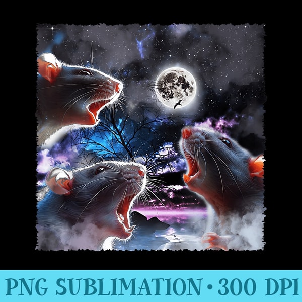 Three Rat Howling At The Moon Funny 3 Rats With Lover Animal | Inspire ...