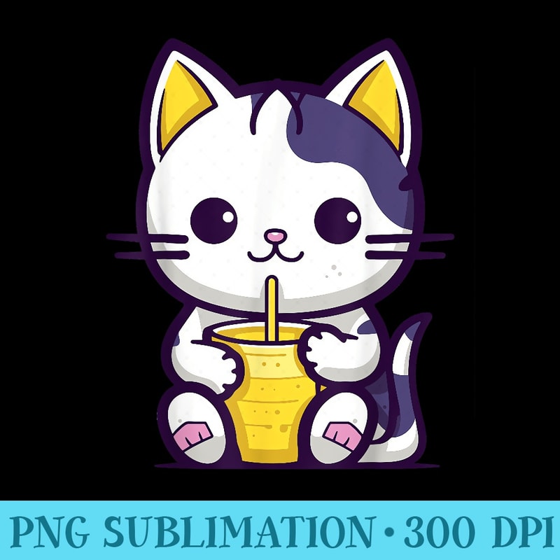 Cat Boba Tea Bubble Tea Anime Kawaii Neko Nonbinary Kitten - PNG File Download - Premium Quality PNG Artwork