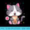 Cute Cat Boba Tea Bubble Tea Anime Kawaii Neko Cat Lover - PNG Download Website - Boost Your Success with this Inspirational PNG Download