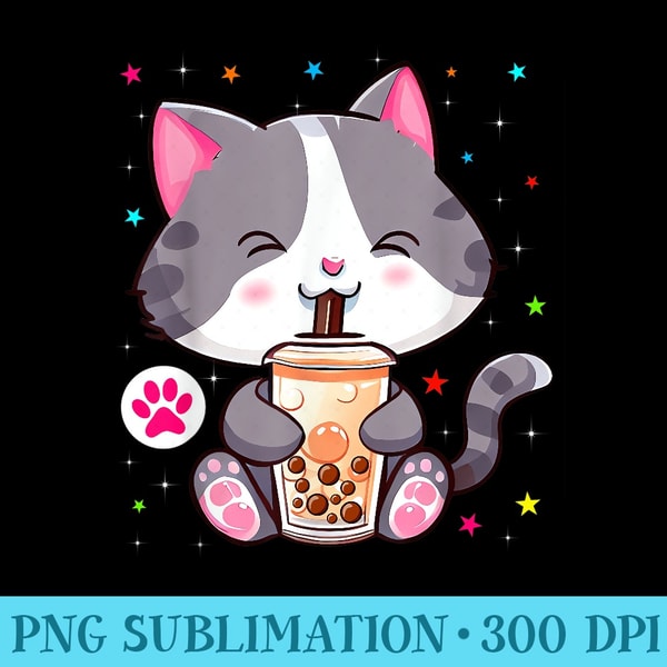 Cute Cat Boba Tea Bubble Tea Anime Kawaii Neko Cat Lover - PNG Download Website - Boost Your Success with this Inspirational PNG Download
