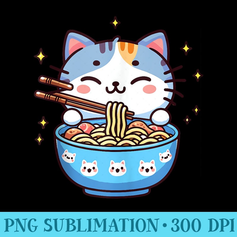 Cat Ramen Noodles Cute Anime Kawaii Japanese Cat - Stylish Shirt PNG - Perfect for Sublimation Art