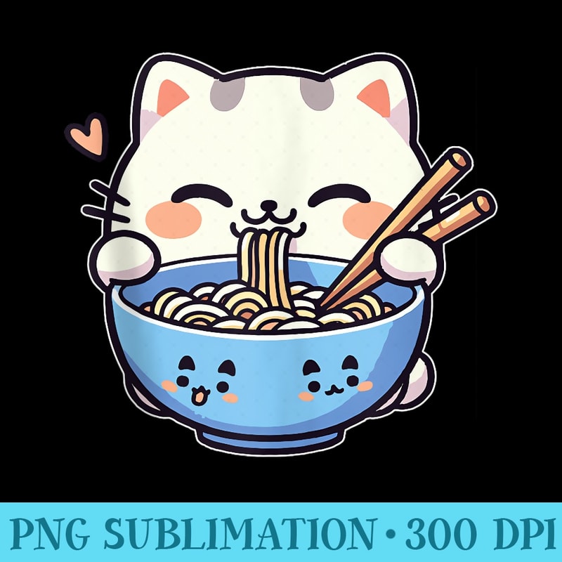 Cat Ramen Noodles Cute Anime Kawaii Japanese Cat - Shirt Artwork Download - High Resolution And Print-Ready Designs