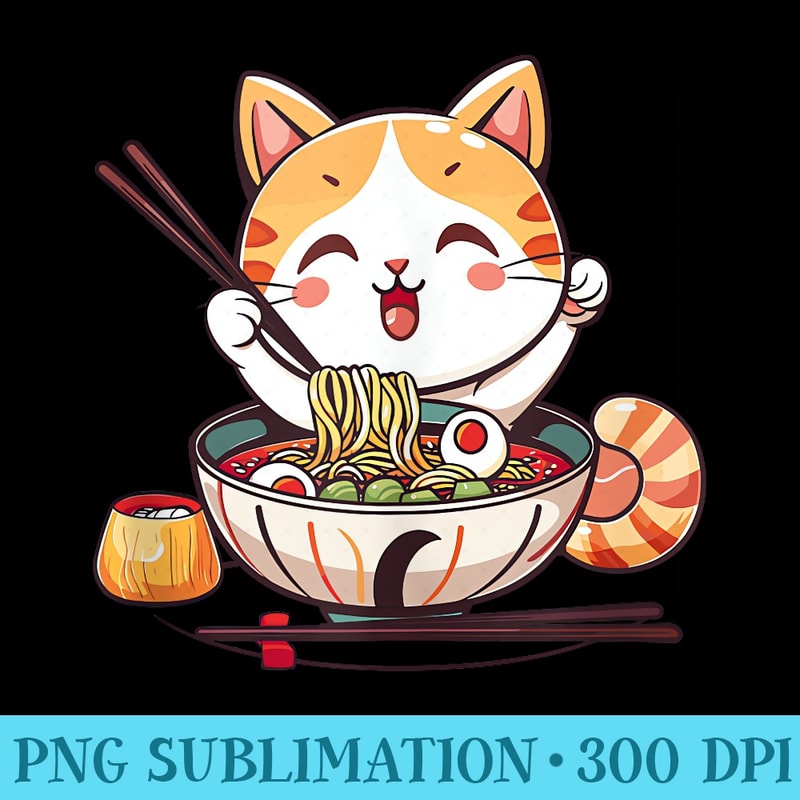 Funny Cat Ramen Kawaii Japanese Noodle Cat Design - Sublimation graphics PNG - Stunning Sublimation Graphics