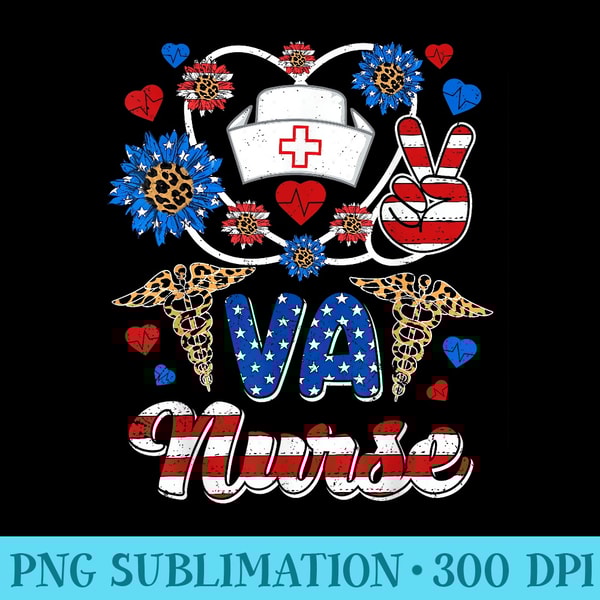 Leopard Sunflower VA Nurse American Flag Funny 4th Of July - Transparent Shirt Design - Fashionable and Fearless
