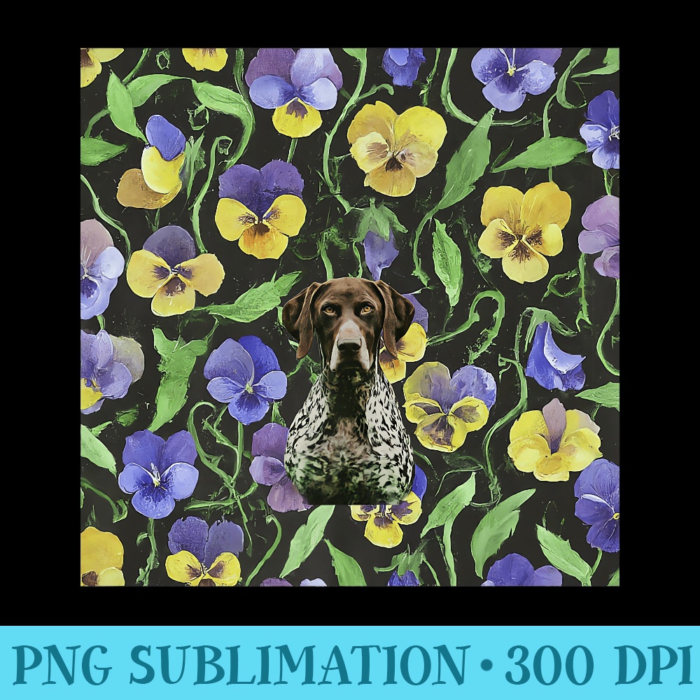 German Shorthaired Pointer Pansies Vintage Flower Pattern Premium - PNG Download Vector - Versatile And Customizable Designs