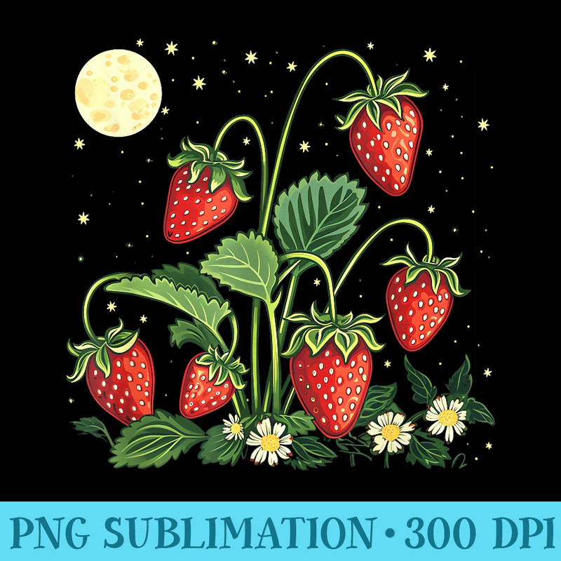 Funny Strawberry Plants by Night with full moon outfit - PNG Sublimation - Instantly Transform Your Sublimation Projects