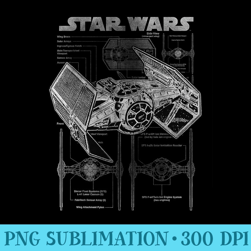 Star Wars TIE Fighter Blueprint Schematics - Unique Sublimation PNG Download - Boost Your Success with this Inspirational PNG Download