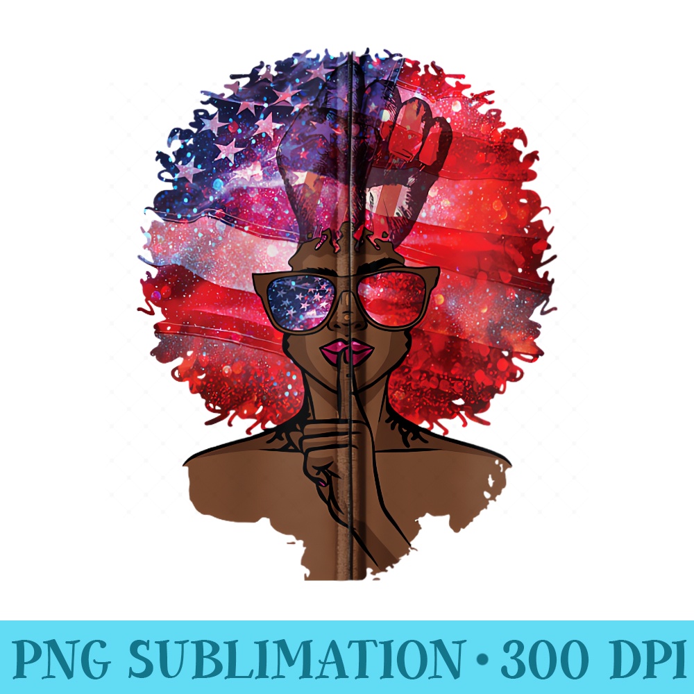 Black Girl US Flag Melanin Afro Hair African American - Mug Sublimation PNG - Eco Friendly And Sustainable Digital Products