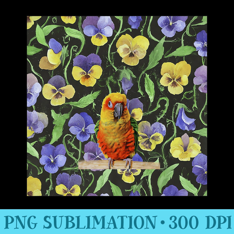 Conure Bird Pansies Vintage Flower Pattern Premium - High Quality PNG Download - Unleash Your Inner Rebellion
