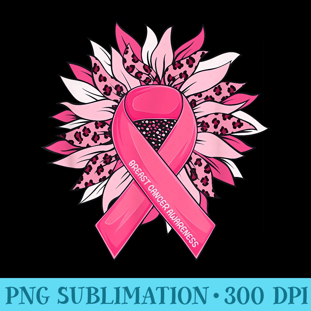 Breast Cancer Pink Ribbon Sunflower Breast Cancer Awareness - Sublimation designs PNG - Transform Your Sublimation Creations