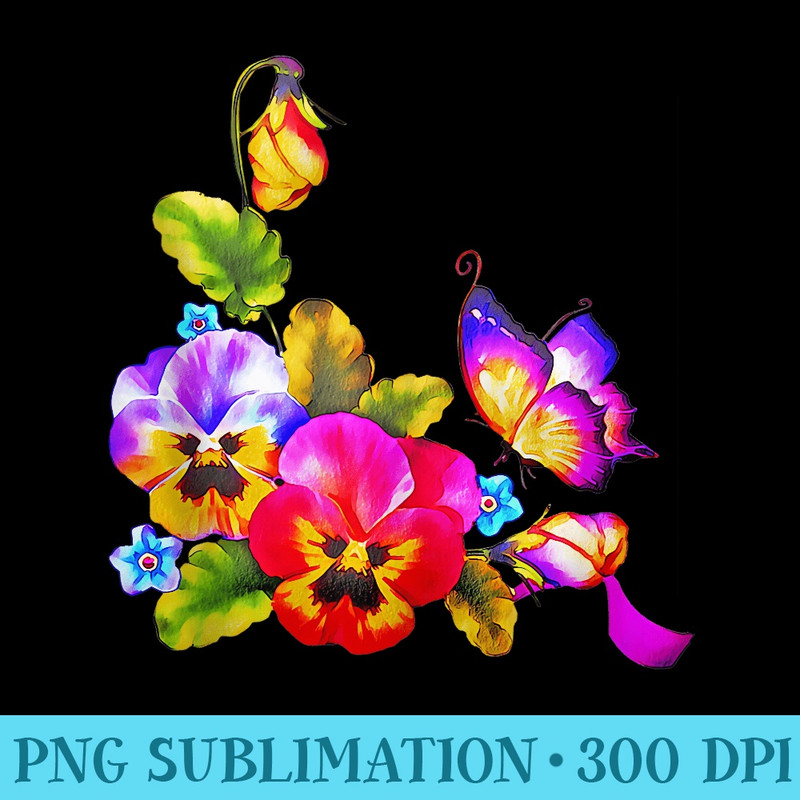 Flowers Pansies and Butterfly - High Quality PNG files - Easy-To-Print And User-Friendly Designs