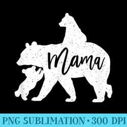 mama bear 2 baby bear cubs playing riding on back - ready to print png designs