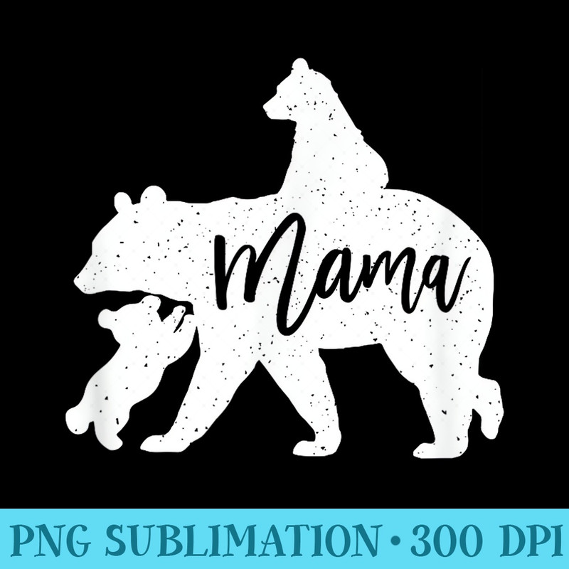 Mama Bear 2 Baby Bear Cubs Playing Riding on Back - Ready To Print PNG Designs - Eco Friendly And Sustainable Digital Products