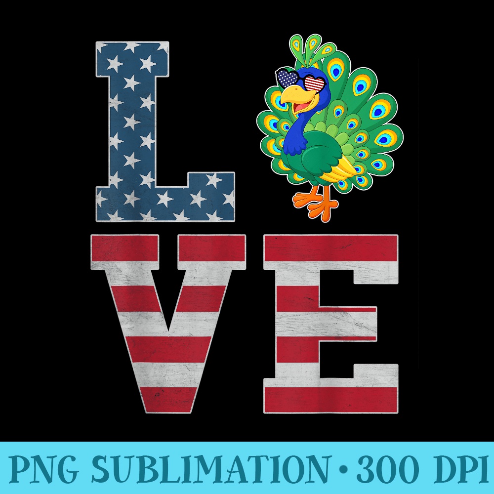 4th of July Decor Patriotic LOVE Peacock American Flag - Download PNG Files - Bold & Eye-catching