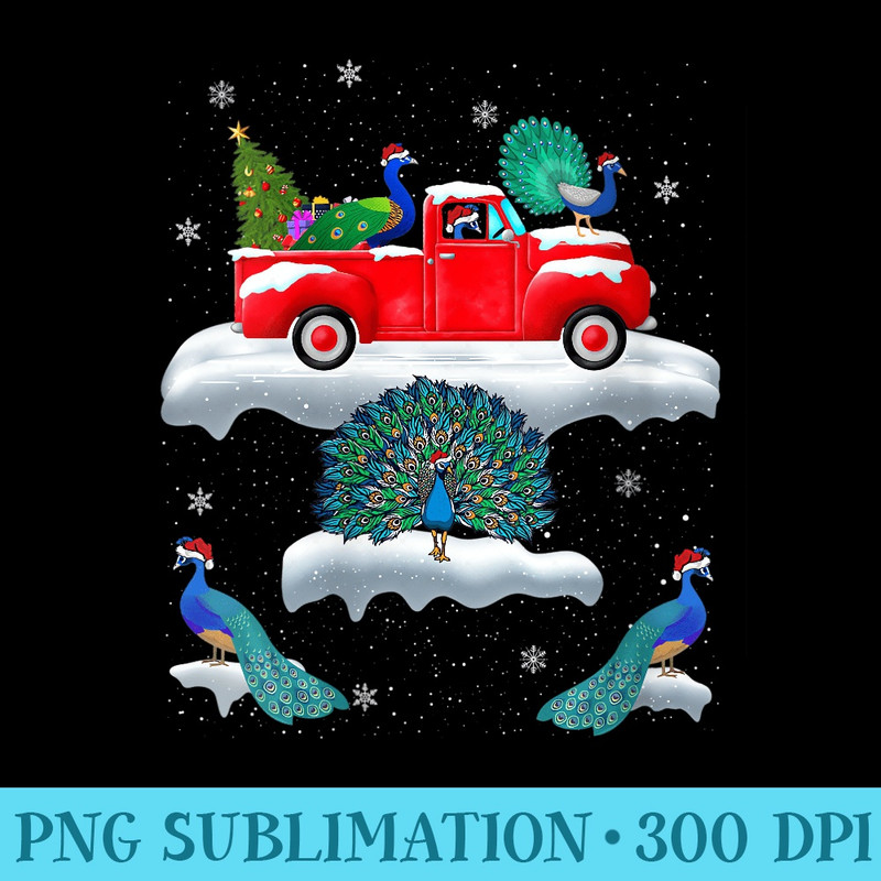 Womens Peacock Driving Christmas Tree Red Truck Peacock Christmas - Shirt Image Download - Boost Your Success with this Inspirational PNG Download